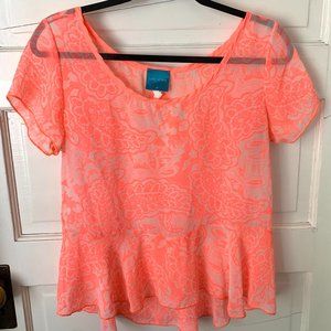 Baby Doll Florescent Neon Pink Sheer Patterned Light Weight T-Shirt